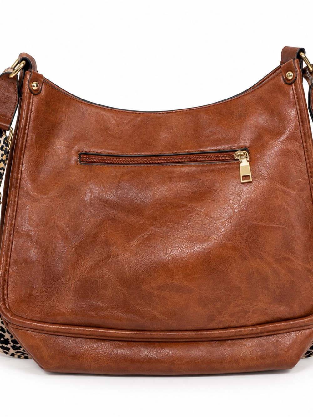 Brown Hobo Crossbody Bag Leopard Print Adjustable Strap